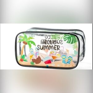 Hello Summer Cosmetic Bag Clear PVC Plastic Transparent With Zipper NIP